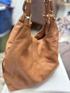 Vince CAMUTO Women's Tan Leather Hobo Bag with Gold Hardware